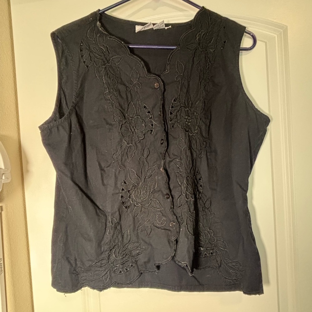 Newport News Womens Button Lace Up Front Sleeveless Tunic Top